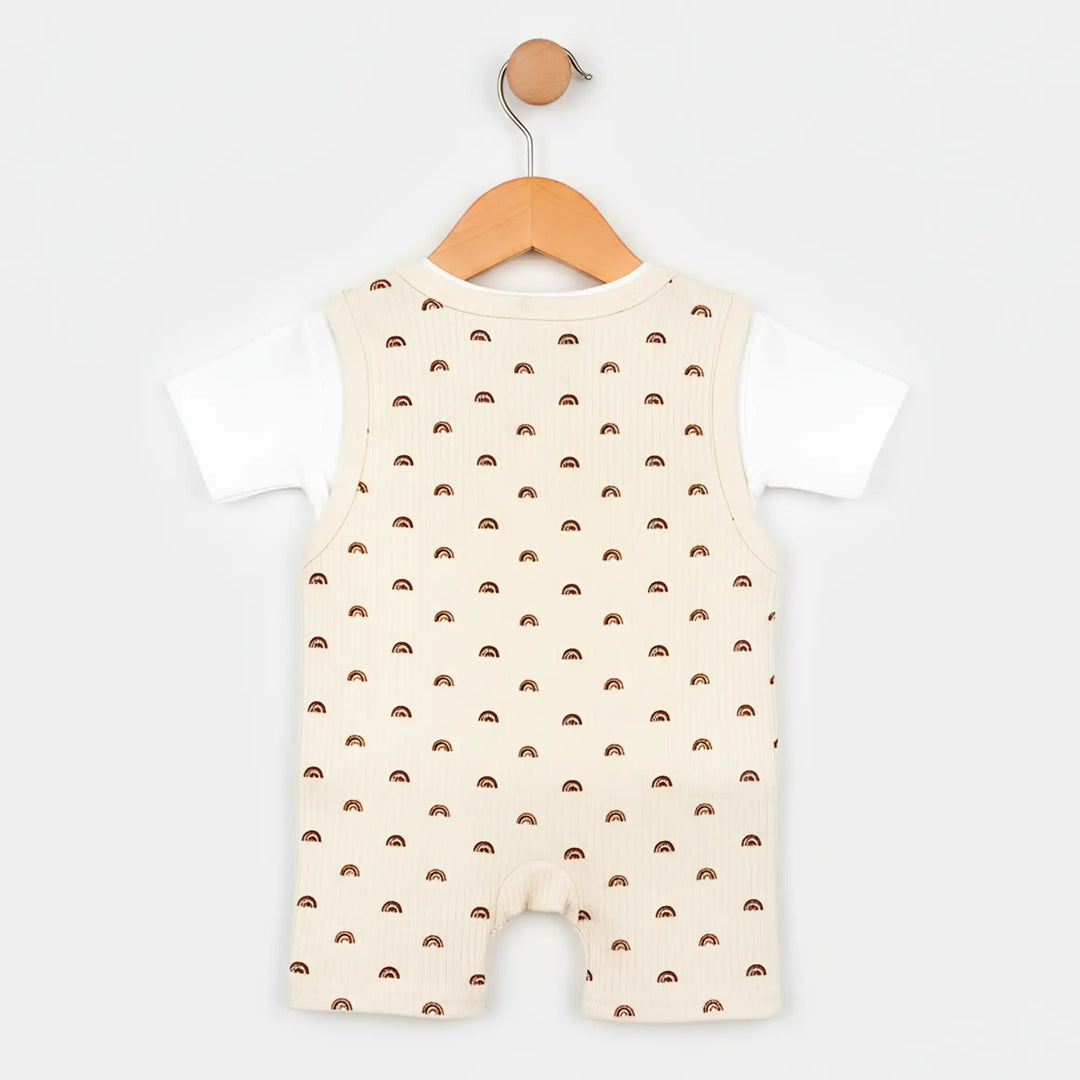 Babies Basic Ribbed Cotton Dungaree with Short Sleeves T-shirt