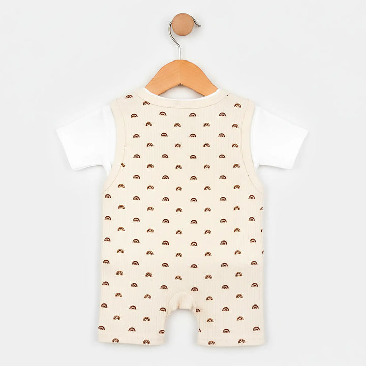Babies Basic Ribbed Cotton Dungaree with Short Sleeves T-shirt