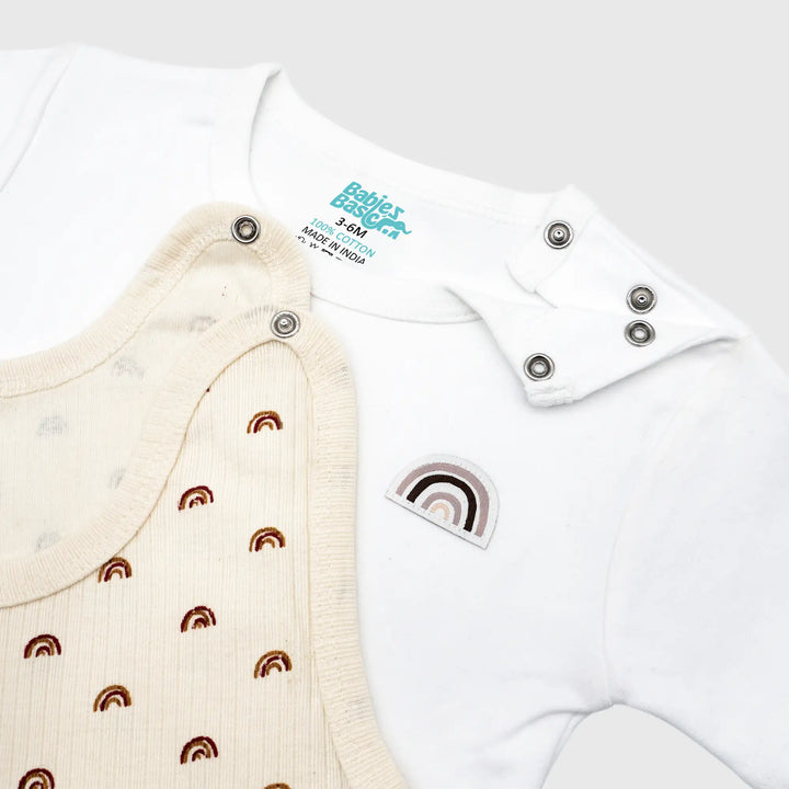 Babies Basic Ribbed Cotton Dungaree with Short Sleeves T-shirt