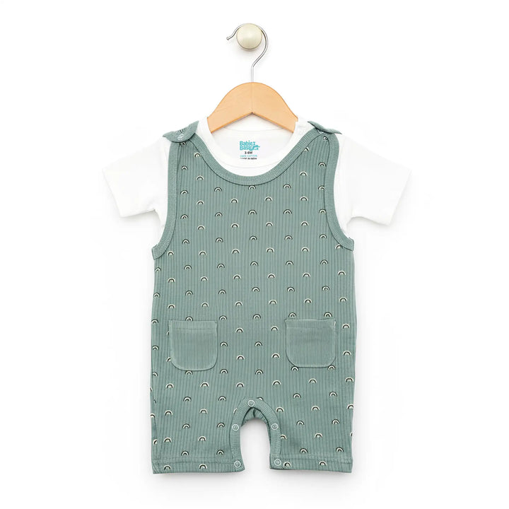 Babies Basic Ribbed Cotton Dungaree with Short Sleeves T-shirt