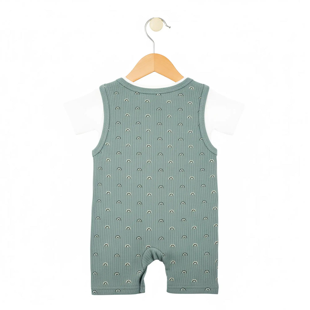 Babies Basic Ribbed Cotton Dungaree with Short Sleeves T-shirt