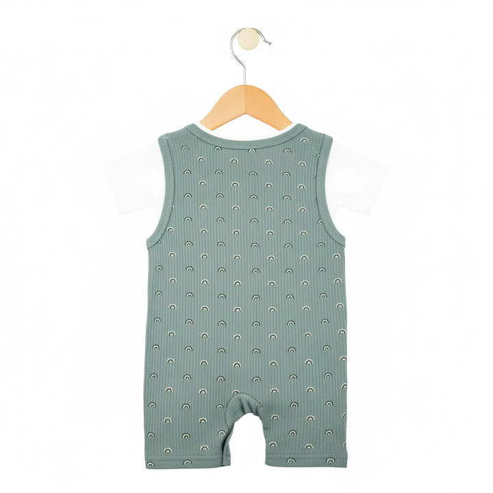 Babies Basic Ribbed Cotton Dungaree with Short Sleeves T-shirt