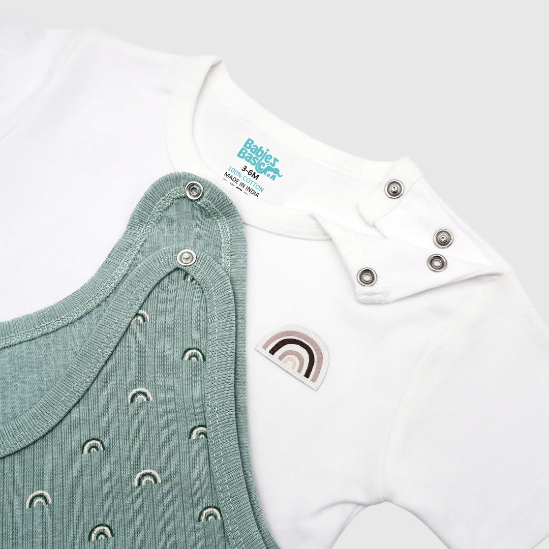 Babies Basic Ribbed Cotton Dungaree with Short Sleeves T-shirt