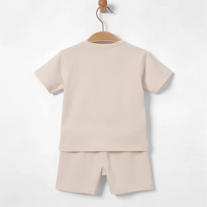 Babies Basic Ribbed Cotton Short Sleeves T-shirt and Plain Shorts Set