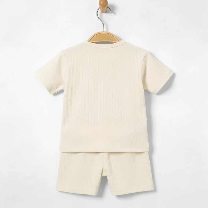 Babies Basic Ribbed Cotton Short Sleeves T-shirt and Plain Shorts Set