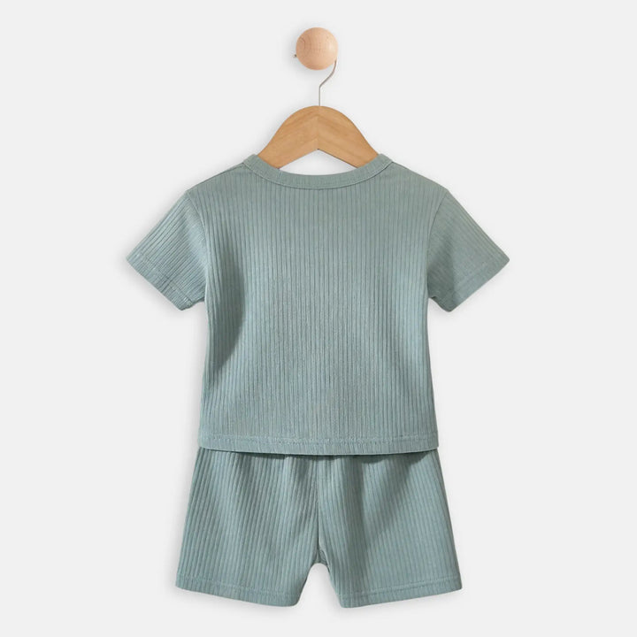 Babies Basic Ribbed Cotton Short Sleeves T-shirt and Plain Shorts Set