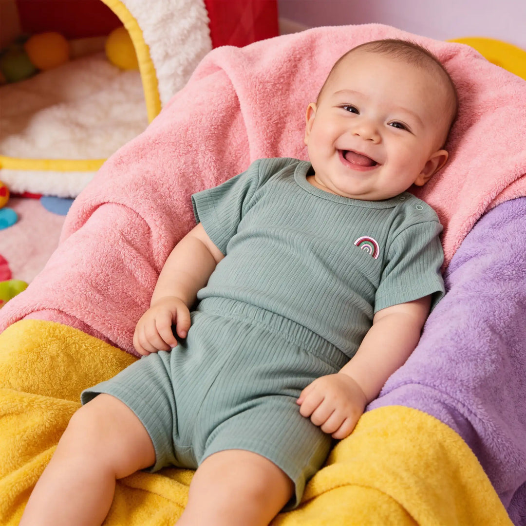 Babies Basic Ribbed Cotton Short Sleeves T-shirt and Plain Shorts Set - Pack of 3