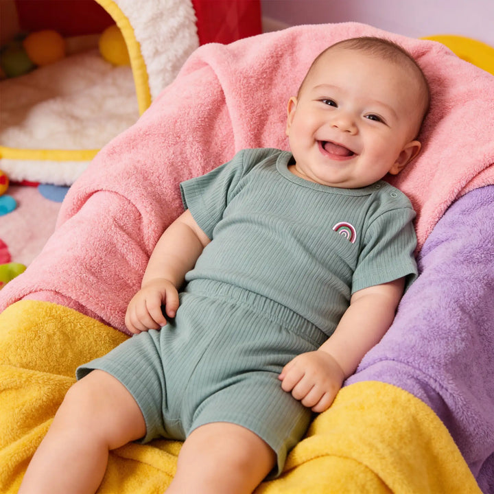 Babies Basic Ribbed Cotton Short Sleeves T-shirt and Plain Shorts Set - Pack of 3