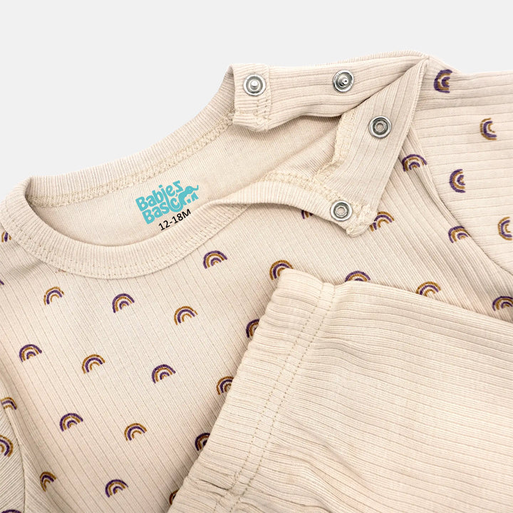 Babies Basic Ribbed Cotton Printed Short Sleeves T-shirt and Pyjama Set