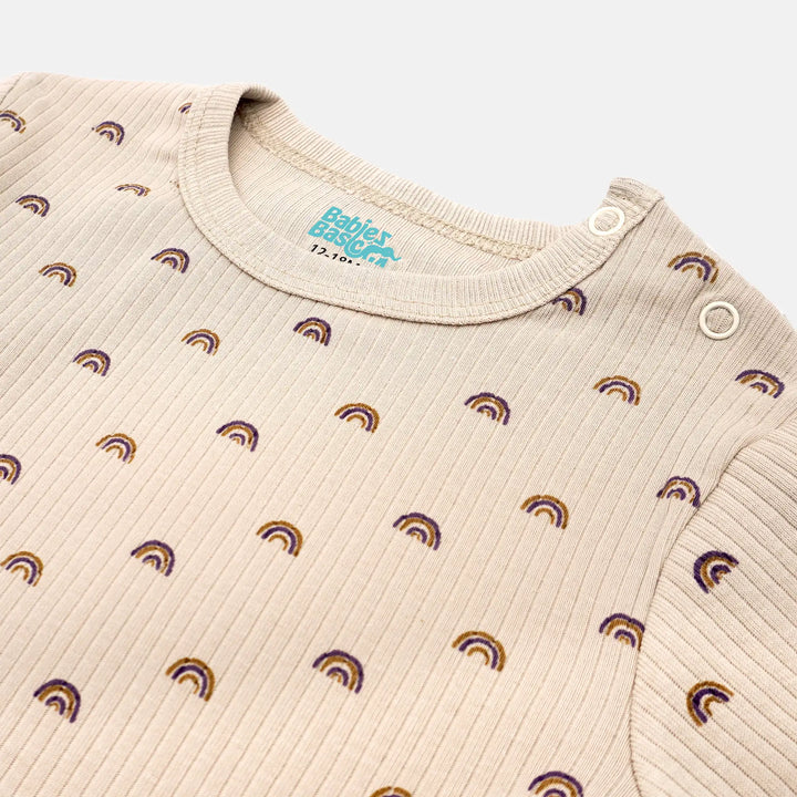 Babies Basic Ribbed Cotton Printed Short Sleeves T-shirt and Pyjama Set