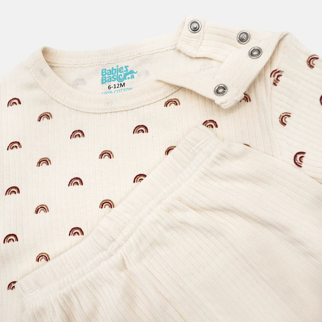 Babies Basic Ribbed Cotton Printed Short Sleeves T-shirt and Pyjama Set