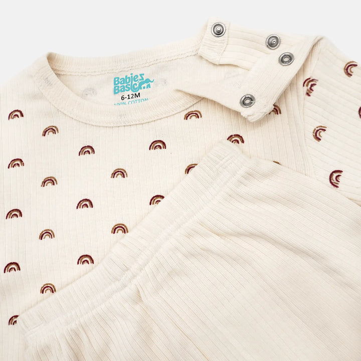 Babies Basic Ribbed Cotton Printed Short Sleeves T-shirt and Pyjama Set
