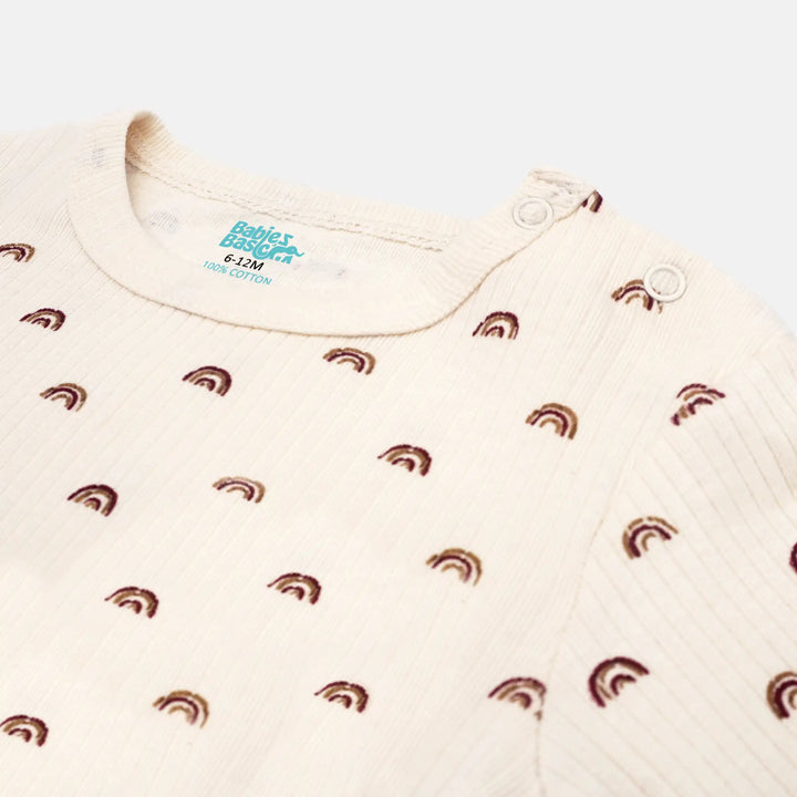 Babies Basic Ribbed Cotton Printed Short Sleeves T-shirt and Pyjama Set