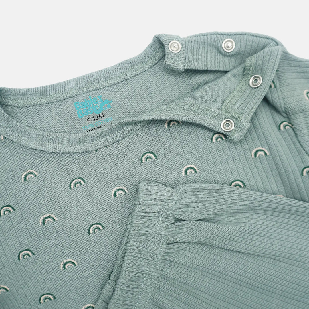 Babies Basic Ribbed Cotton Printed Short Sleeves T-shirt and Pyjama Set