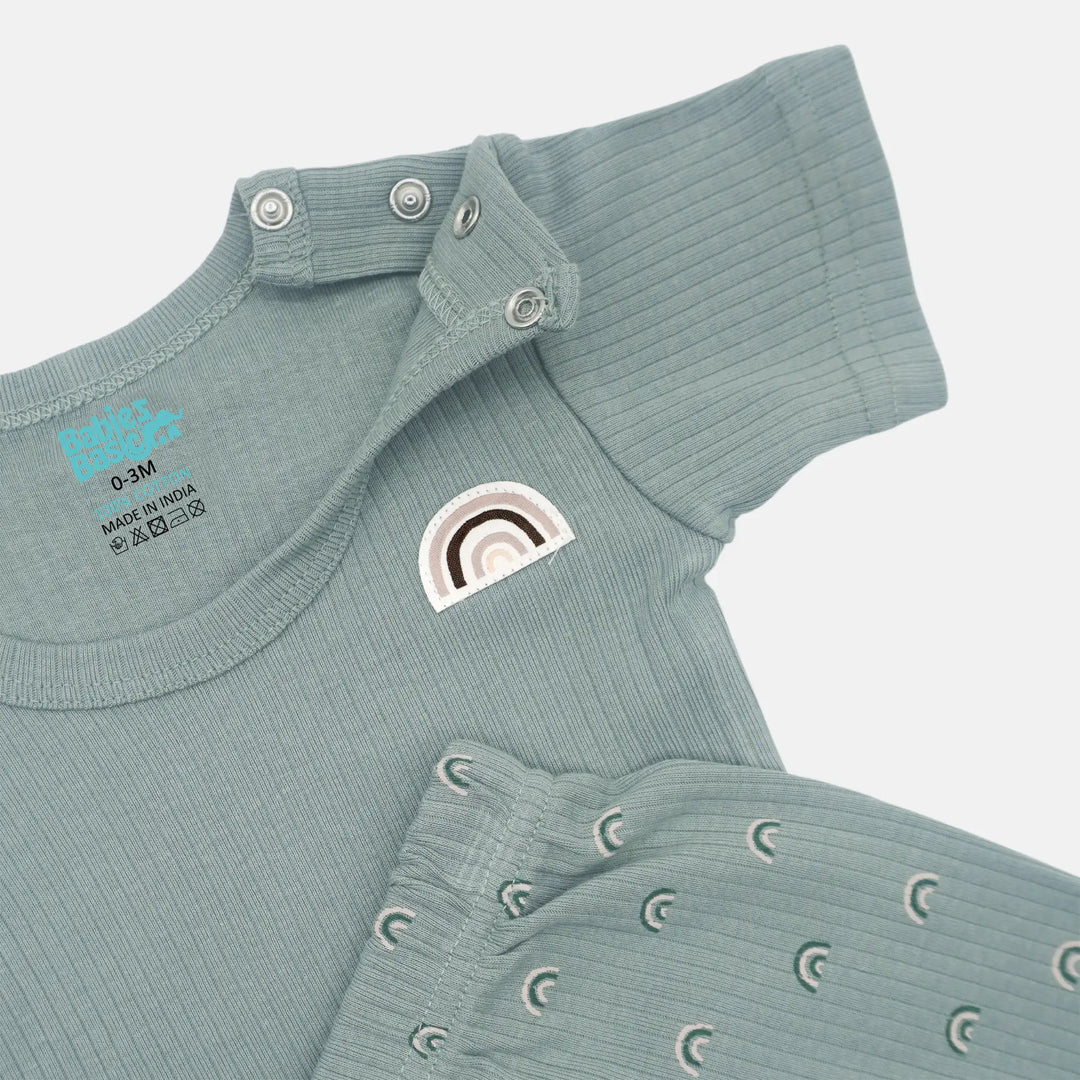Babies Basic Ribbed Cotton Printed Short Sleeves T-shirt / Romper and Pyjama Set