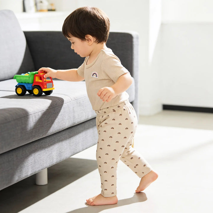 Babies Basic Ribbed Cotton Printed Short Sleeves T-shirt / Romper and Pyjama Set