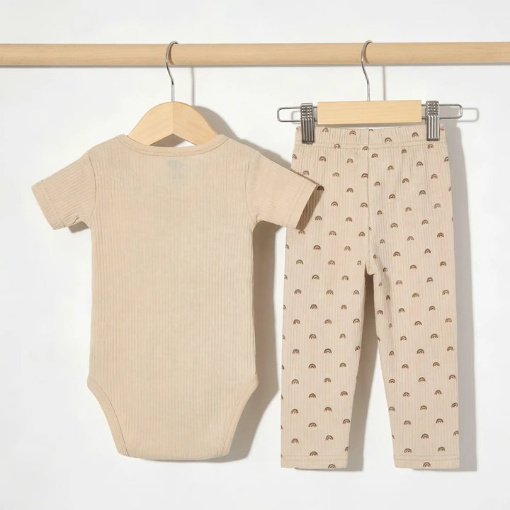 Babies Basic Ribbed Cotton Printed Short Sleeves T-shirt / Romper and Pyjama Set