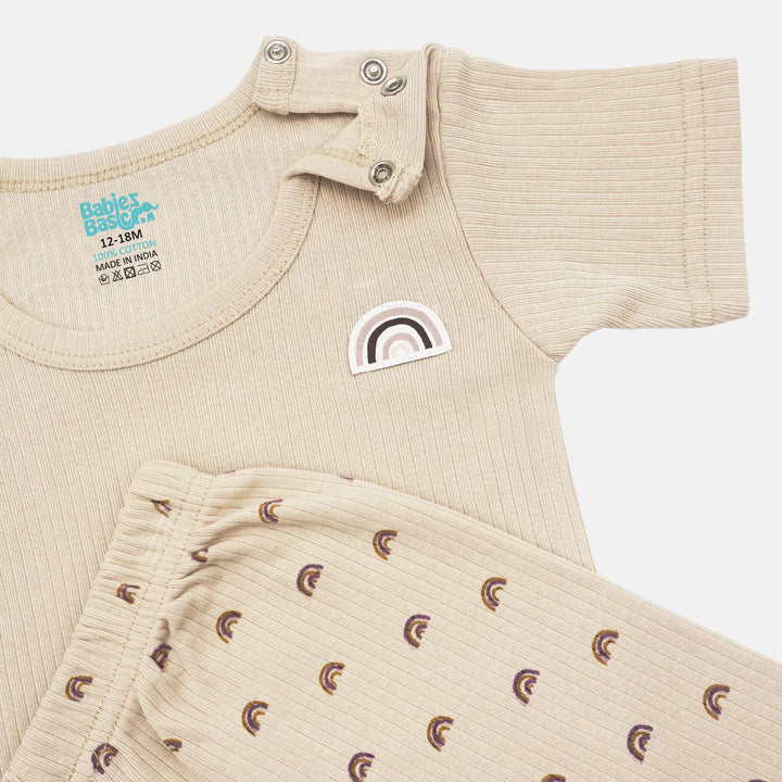 Babies Basic Ribbed Cotton Printed Short Sleeves T-shirt / Romper and Pyjama Set