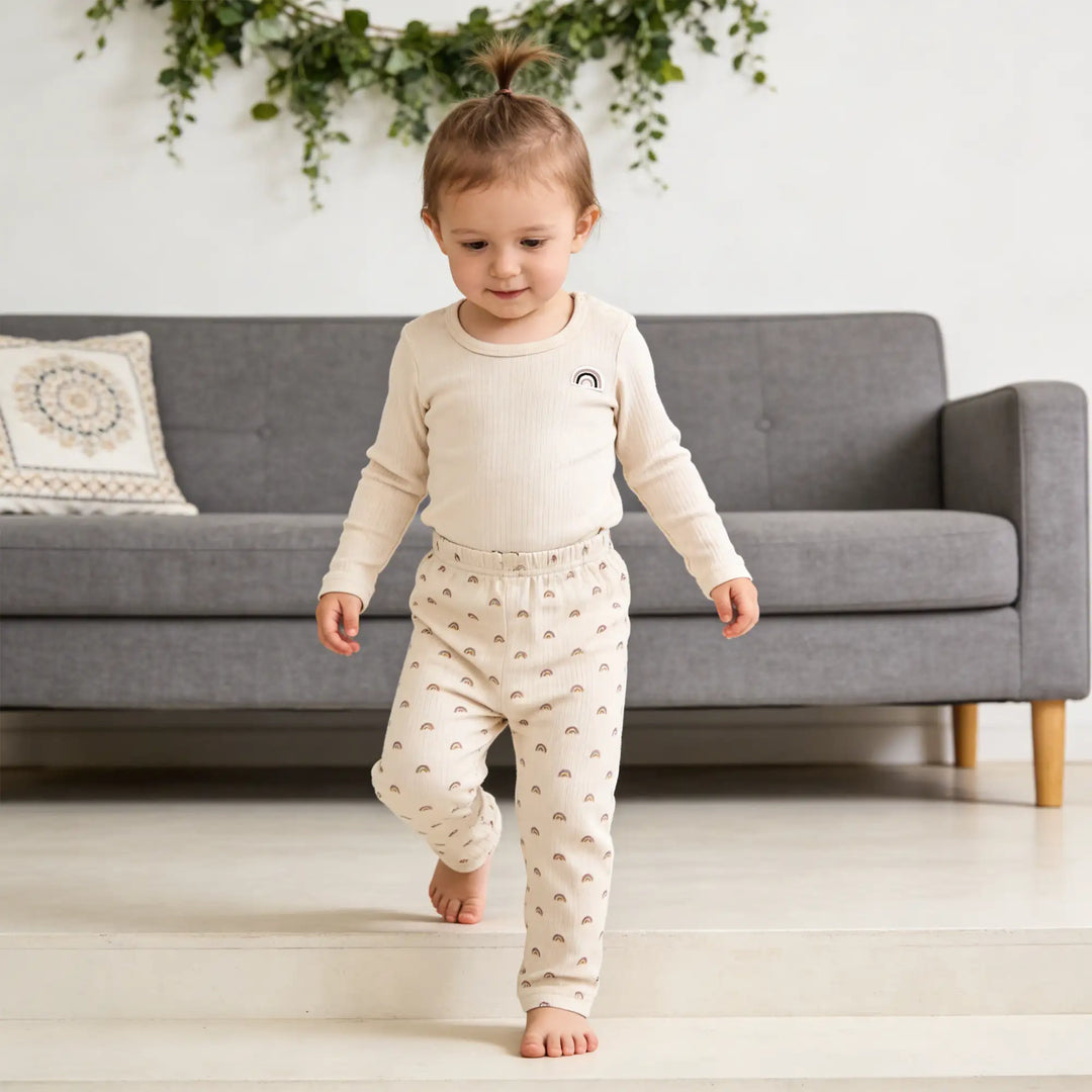Babies Basic Ribbed Cotton Printed Short Sleeves T-shirt / Romper and Pyjama Set