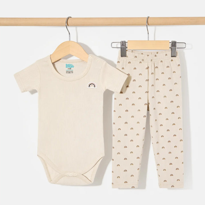 Babies Basic Ribbed Cotton Printed Short Sleeves T-shirt / Romper and Pyjama Set