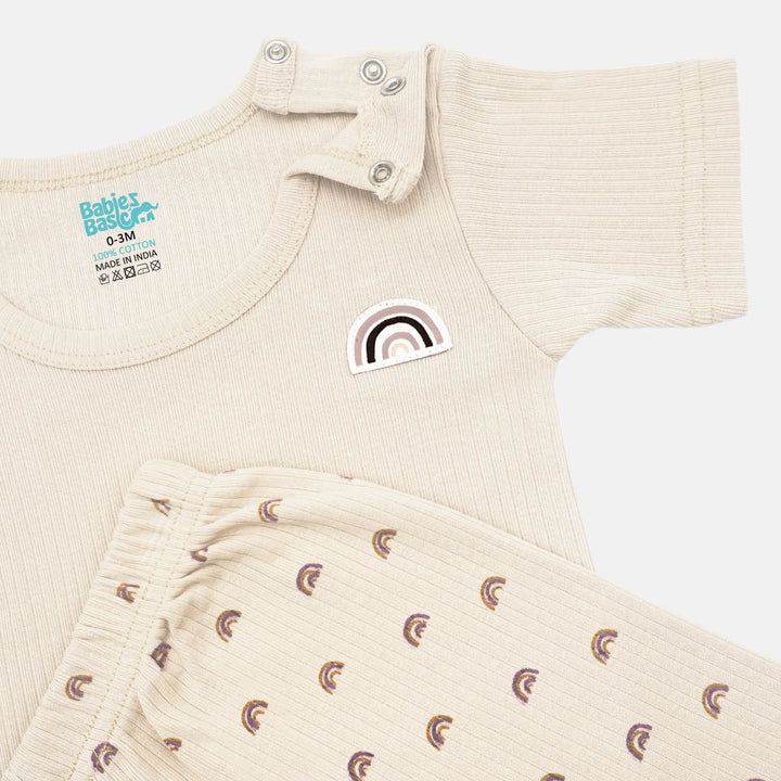 Babies Basic Ribbed Cotton Printed Short Sleeves T-shirt / Romper and Pyjama Set