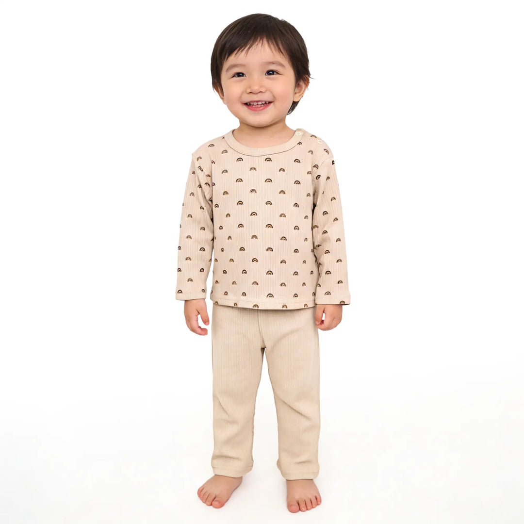 Babies Basic Ribbed Cotton Printed Short Sleeves T-shirt and Pyjama Set