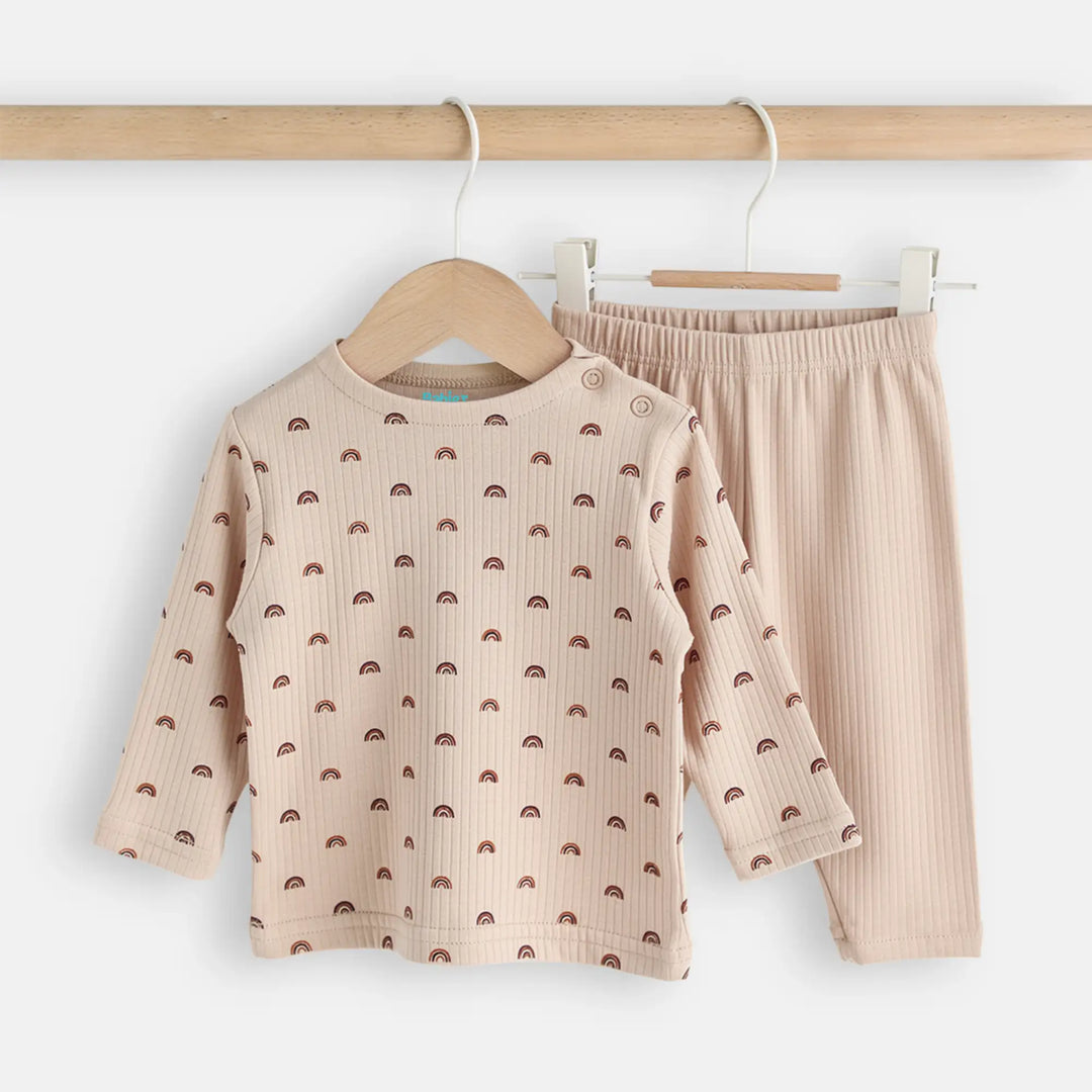 Babies Basic Ribbed Cotton Printed Short Sleeves T-shirt and Pyjama Set