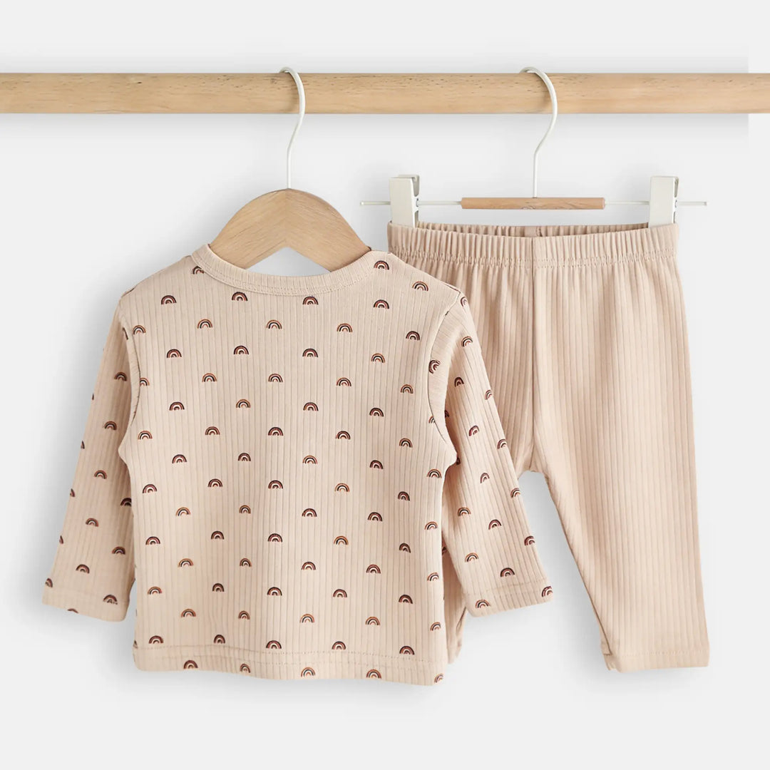 Babies Basic Ribbed Cotton Printed Short Sleeves T-shirt and Pyjama Set
