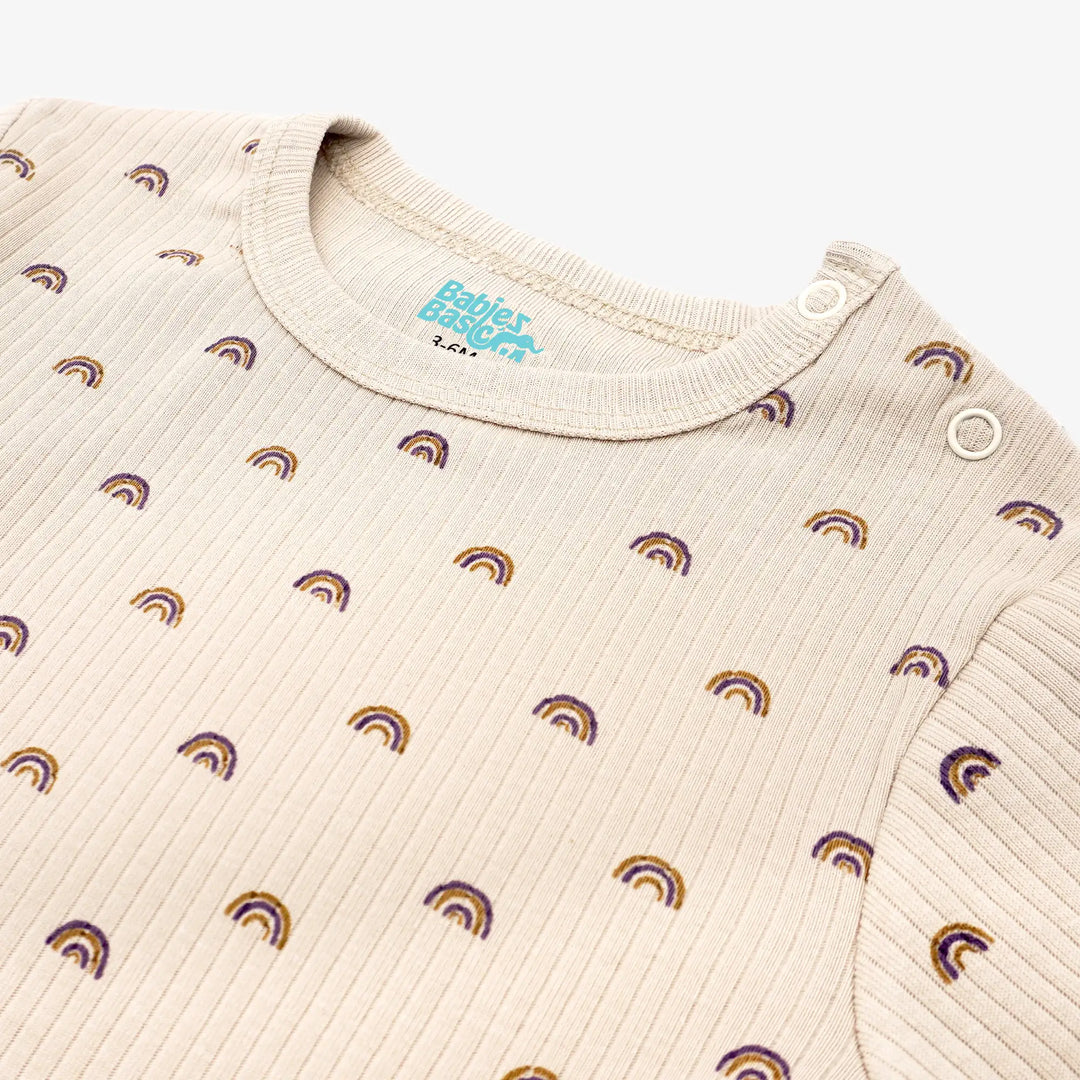 Babies Basic Ribbed Cotton Printed Short Sleeves T-shirt and Pyjama Set