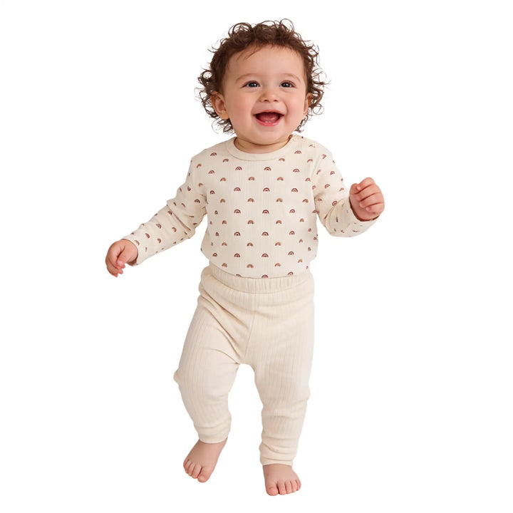 Babies Basic Ribbed Cotton Printed Short Sleeves T-shirt and Pyjama Set