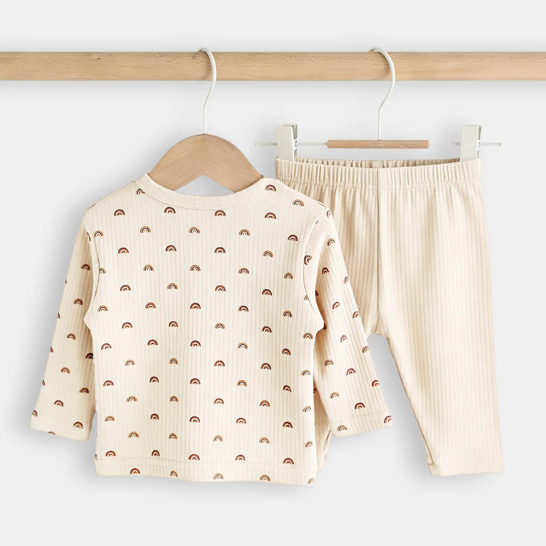 Babies Basic Ribbed Cotton Printed Short Sleeves T-shirt and Pyjama Set