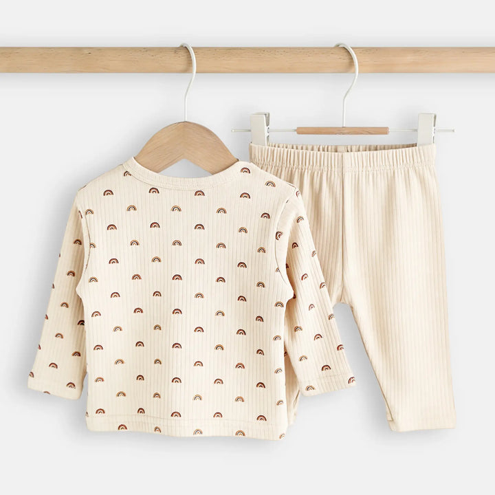 Babies Basic Ribbed Cotton Printed Short Sleeves T-shirt and Pyjama Set