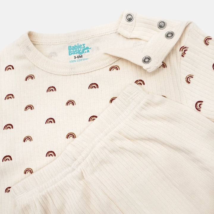Babies Basic Ribbed Cotton Printed Short Sleeves T-shirt and Pyjama Set