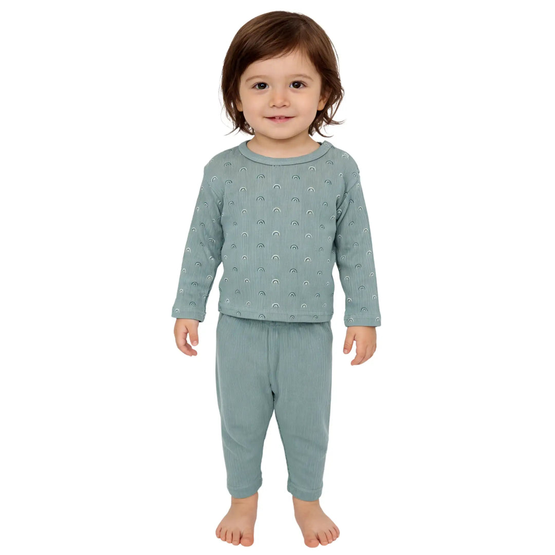 Babies Basic Ribbed Cotton Printed Short Sleeves T-shirt and Pyjama Set