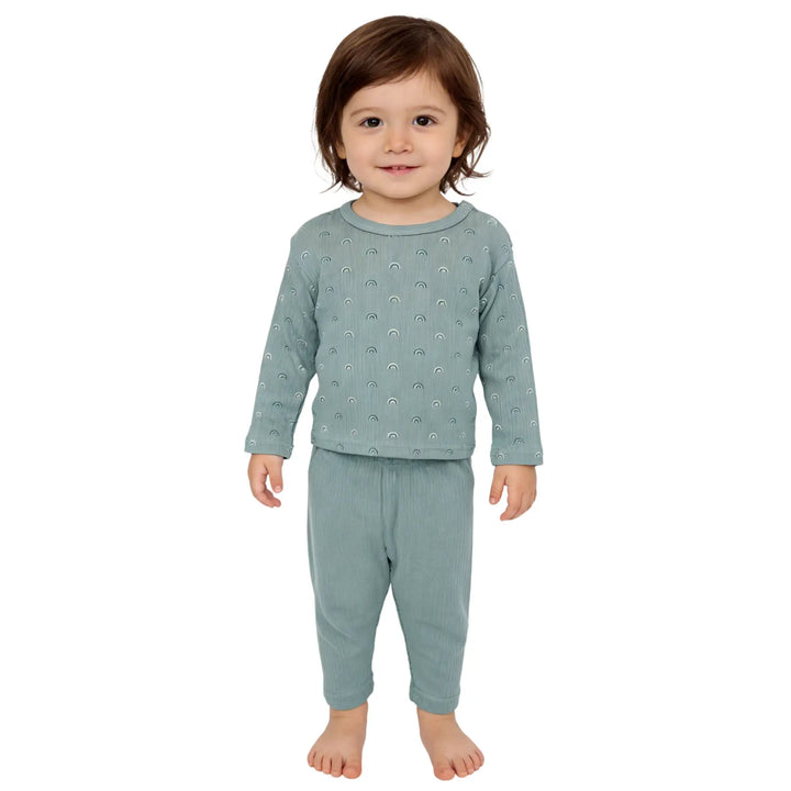 Babies Basic Ribbed Cotton Printed Short Sleeves T-shirt and Pyjama Set