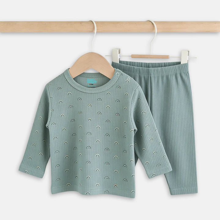 Babies Basic Ribbed Cotton Printed Short Sleeves T-shirt and Pyjama Set