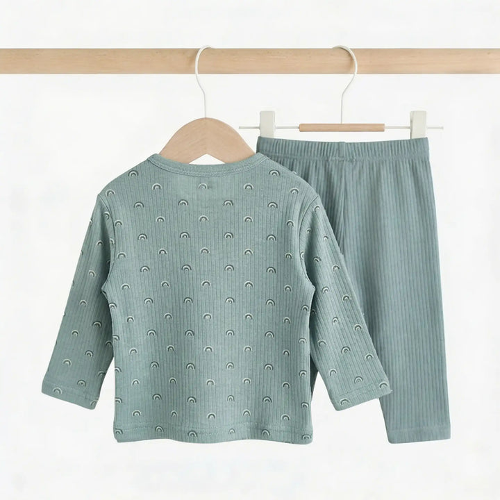 Babies Basic Ribbed Cotton Printed Short Sleeves T-shirt and Pyjama Set