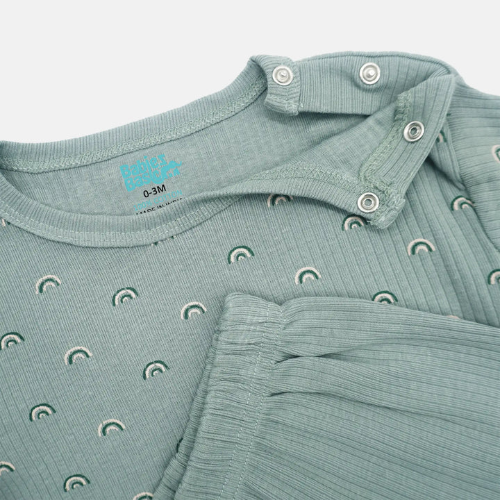 Babies Basic Ribbed Cotton Printed Short Sleeves T-shirt and Pyjama Set