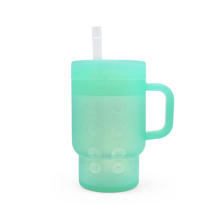 Babies Basic Silicone Tumbler Sippy Cup for Toddlers with Straw and Handle, 360ml, Spill Proof, Clear Design - Green