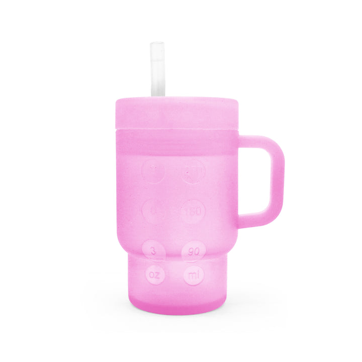 Babies Basic Silicone Tumbler Sippy Cup for Toddlers with Straw and Handle, 360ml, Spill Proof, Clear Design - Pink