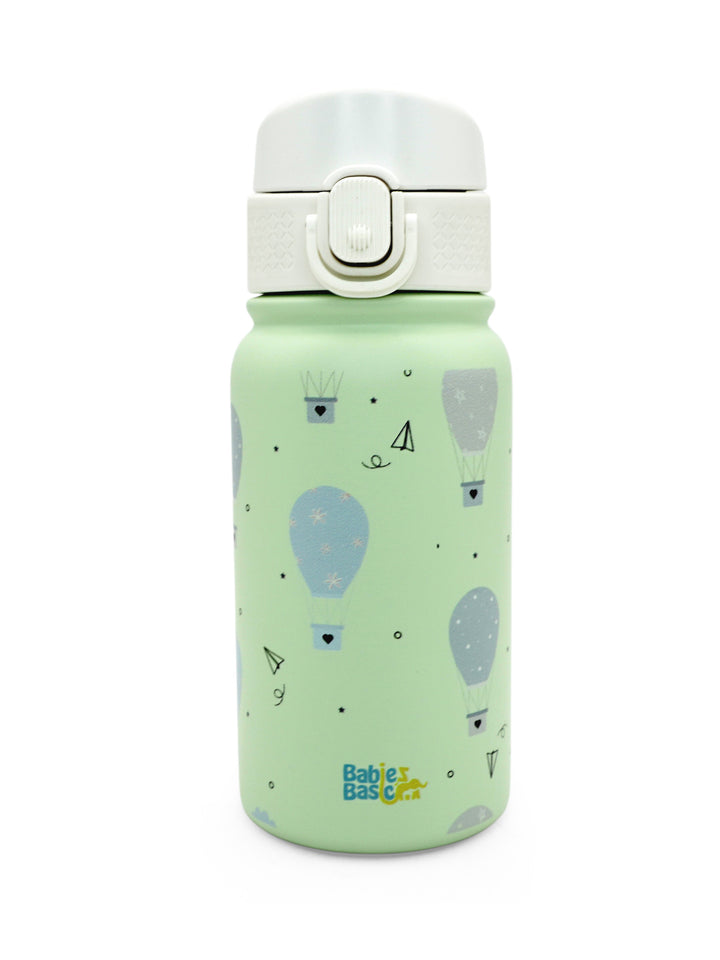 Babies Basic Kids Stainless Steel Water Bottle with Straw - 350ml – Balloon Themed - Green