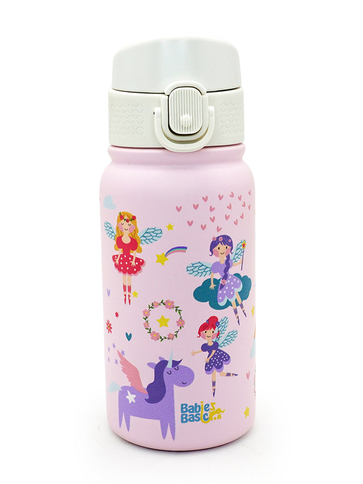 Babies Basic Kids Stainless Steel Water Bottle with Straw - 350ml – Princess Themed - Pink