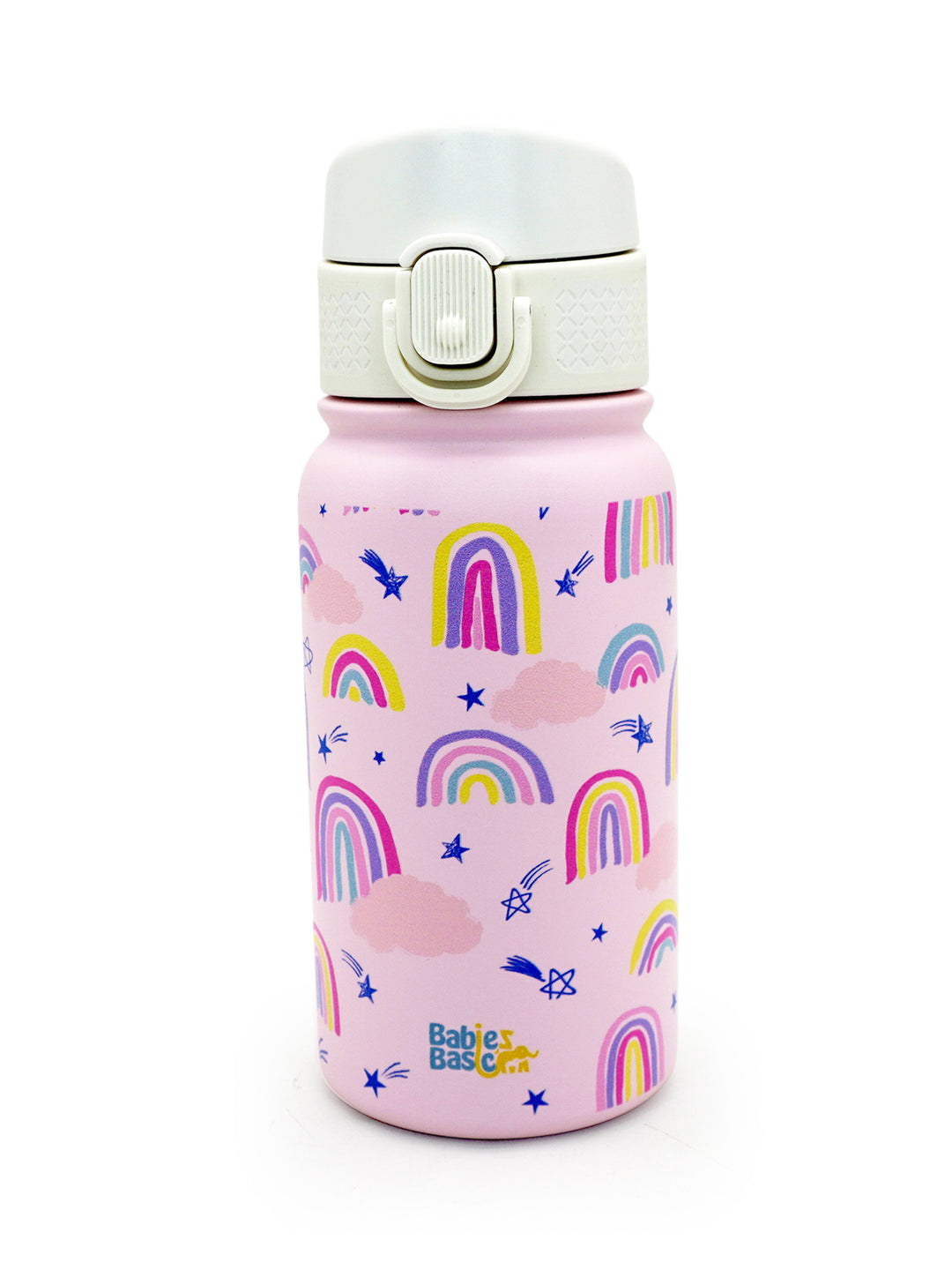 Babies Basic Kids Stainless Steel Water Bottle with Straw - 350ml – Rainbow Themed - Pink