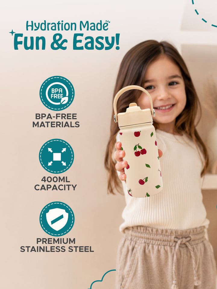 Babies Basic Insulated Bento Lunchbox with Stainless Steel Bottle, 3+ Years - Beige - Fruit