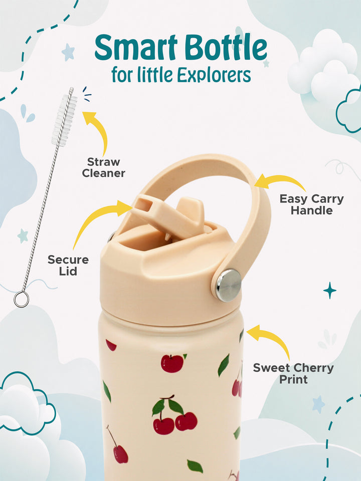 Babies Basic Insulated Bento Lunchbox with Stainless Steel Bottle, 3+ Years - Beige - Fruit