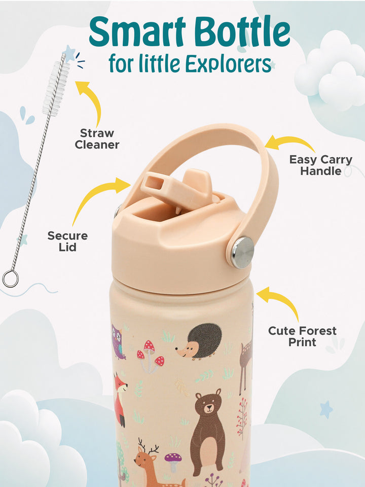 Babies Basic Insulated Bento Lunchbox with Stainless Steel Bottle, 3+ Years - Beige - Zoo