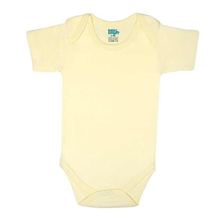 Set of 3 Short Sleeves Rompers/Bodysuits (Pink, Lemon, Cream) - Up to 24 Months | 100% Cotton |  For Soft & Vibrant Comfort