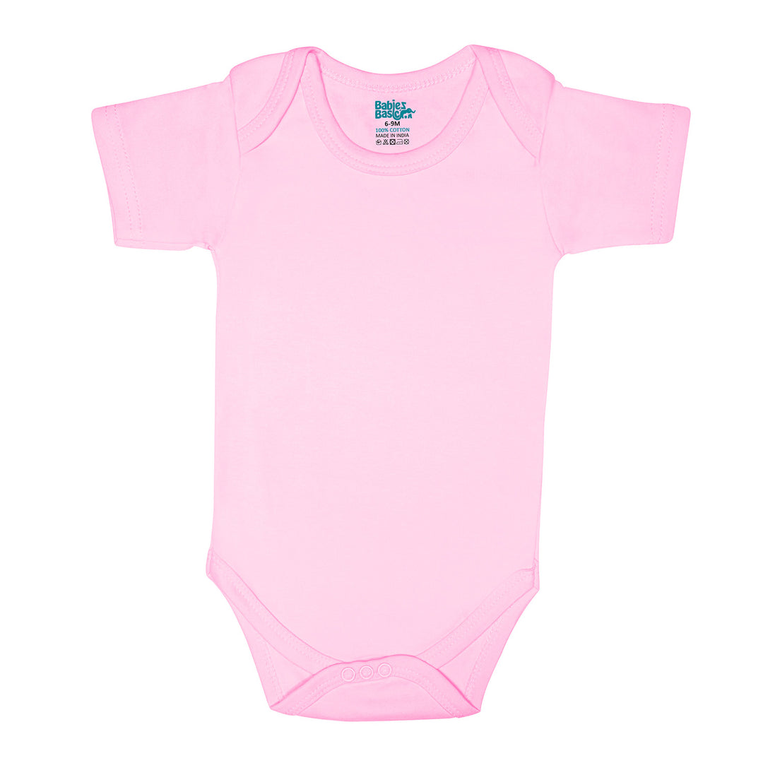 Set of 3 Short Sleeves Rompers/Bodysuits (Pink, Lemon, Cream) - Up to 24 Months | 100% Cotton |  For Soft & Vibrant Comfort