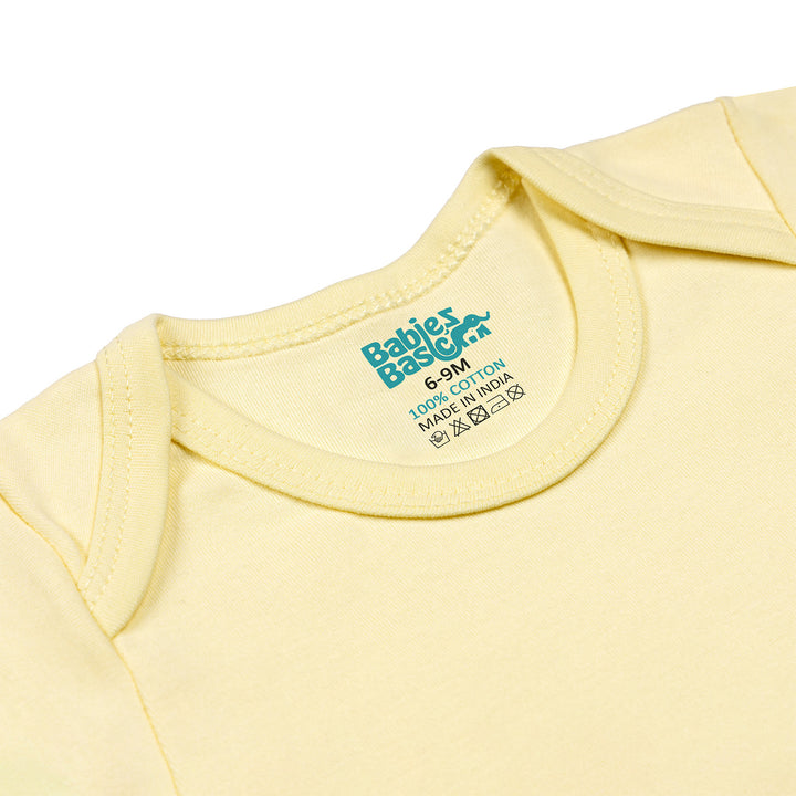 Set of 3 Short Sleeves Rompers/Bodysuits (Pink, Lemon, Cream) - Up to 24 Months | 100% Cotton |  For Soft & Vibrant Comfort