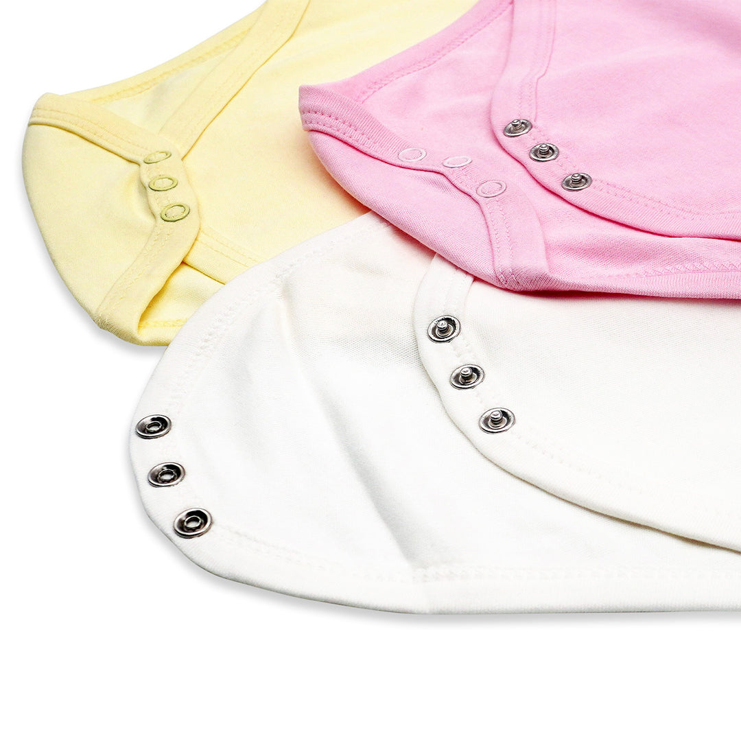 Set of 3 Short Sleeves Rompers/Bodysuits (Pink, Lemon, Cream) - Up to 24 Months | 100% Cotton |  For Soft & Vibrant Comfort
